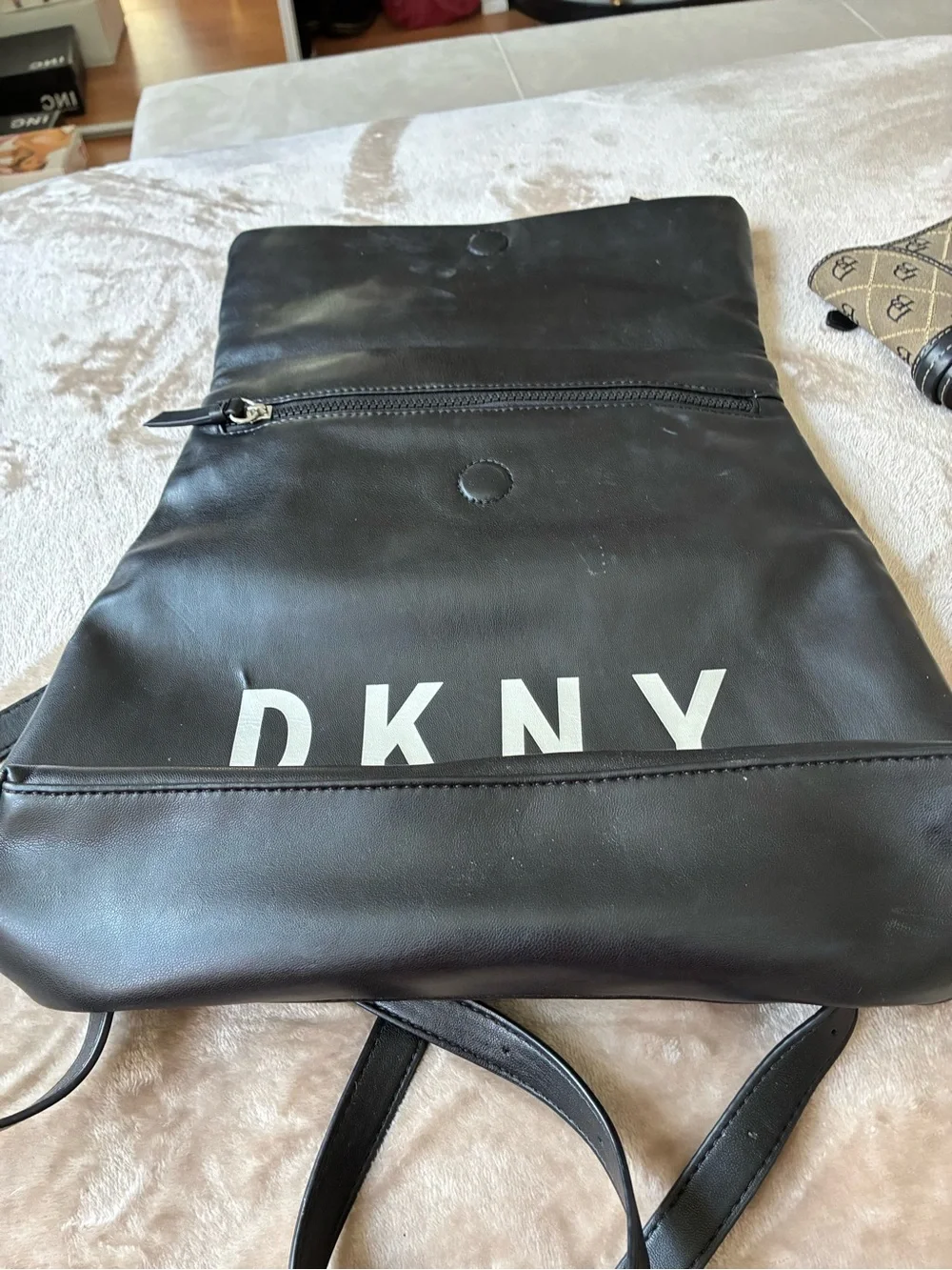 DKNY Black Logo Backpack with Fold-Over Flap